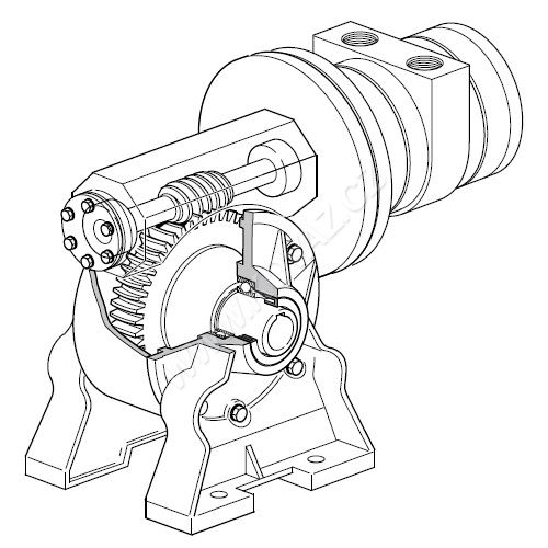 Pneumatický reverzní motor, šneková převodovka, konzole P1V-A-H