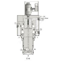 Hydraulický aktivní 2-cestný sedlový ventil se snímáním poloh, velikost NG32