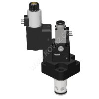 Hydraulický škrtící vypouštěcí ventil akumulátoru s uzavíracím ventil, velikost NG32, solenoid 205V/0,15A